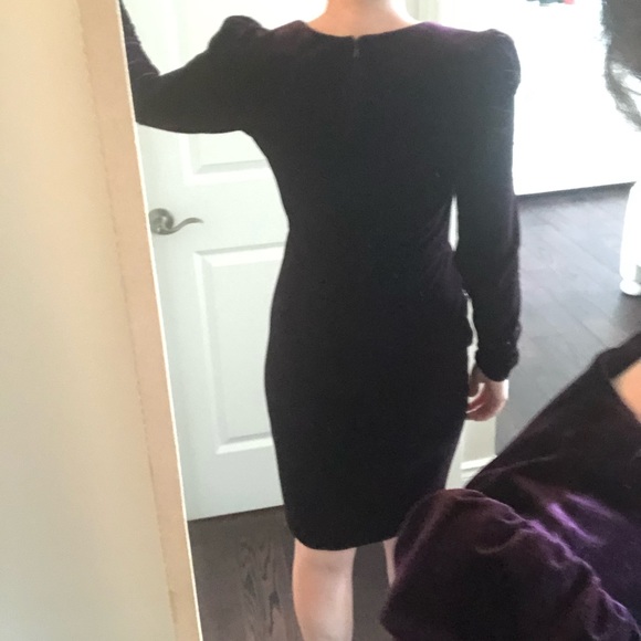 Calvin Klein Velvet Puff Sleeve Ruched Dress - Picture 7 of 16